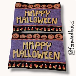 Happy Halloween Woven Tapestry Placemats Set of 2 Jack O Lantern Candy Corn